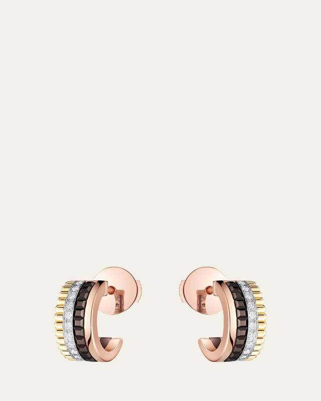 Quatre Classique 18K Tricolor Gold Mini Hoop Earrings with Brown PVD and Diamonds
